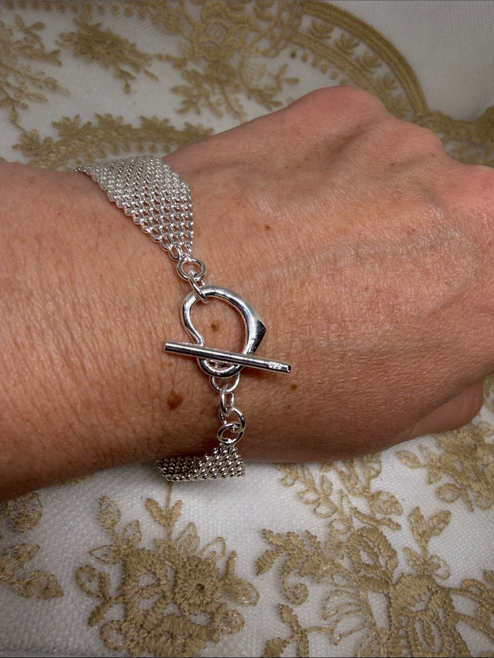 925 Sterling Silver Flexible Mesh Heart Toggle Bracelet – Sculptural Romantic